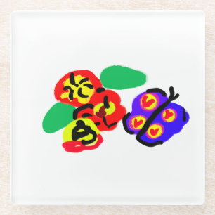Butterfly and flowers glass coaster