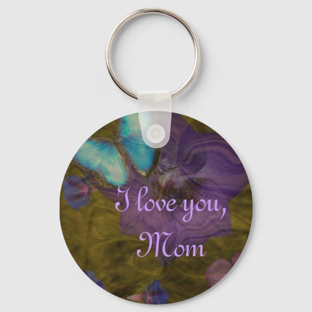 Butterfly and Flowers "I Love You, Mum" Keychain (Front)