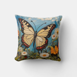 Butterfly and Flowers In Spring Painting Cushion