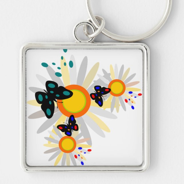 Butterfly and Flowers Key Ring (Front)