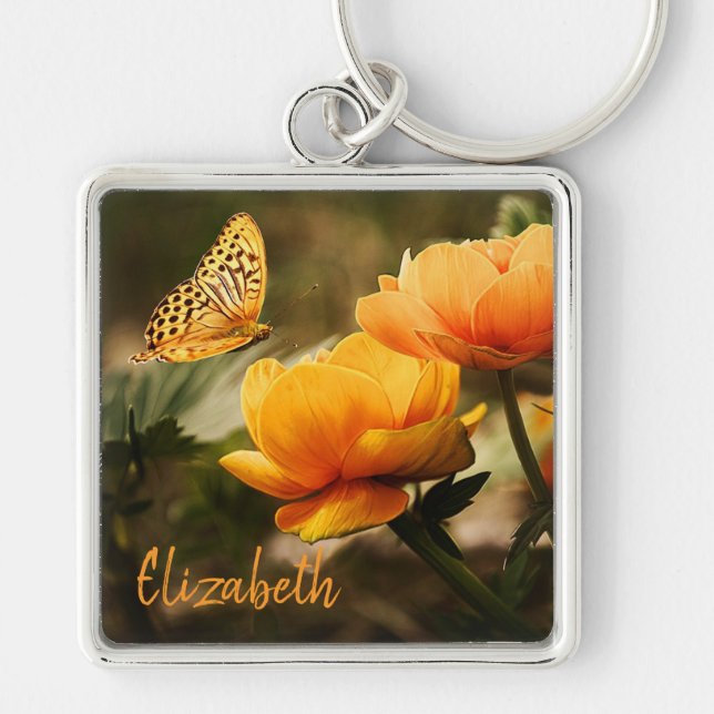 Butterfly and Flowers Key Ring (Front)