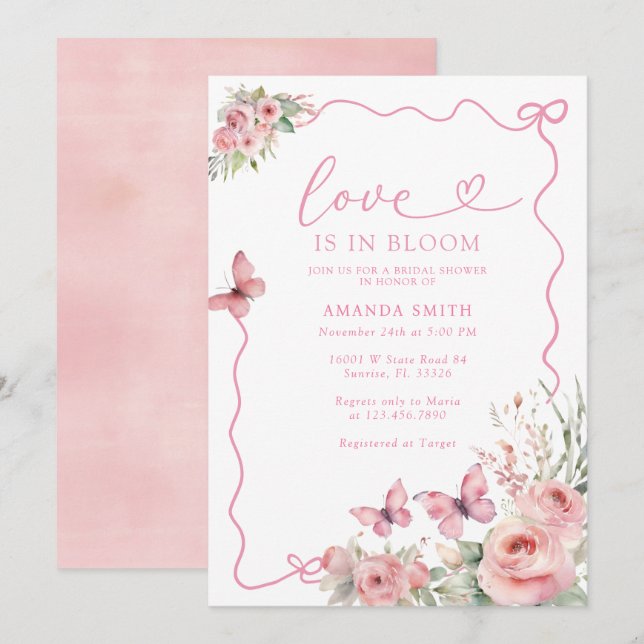 Butterfly and Flowers Love In Bloom Bridal Shower  Invitation (Front/Back)