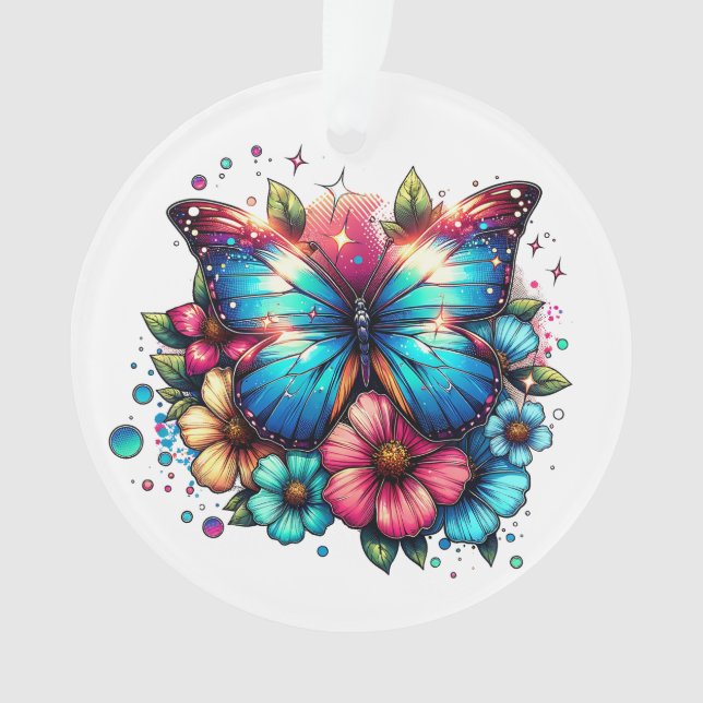  Butterfly and Flowers Personalised Christmas Ornament (Front)