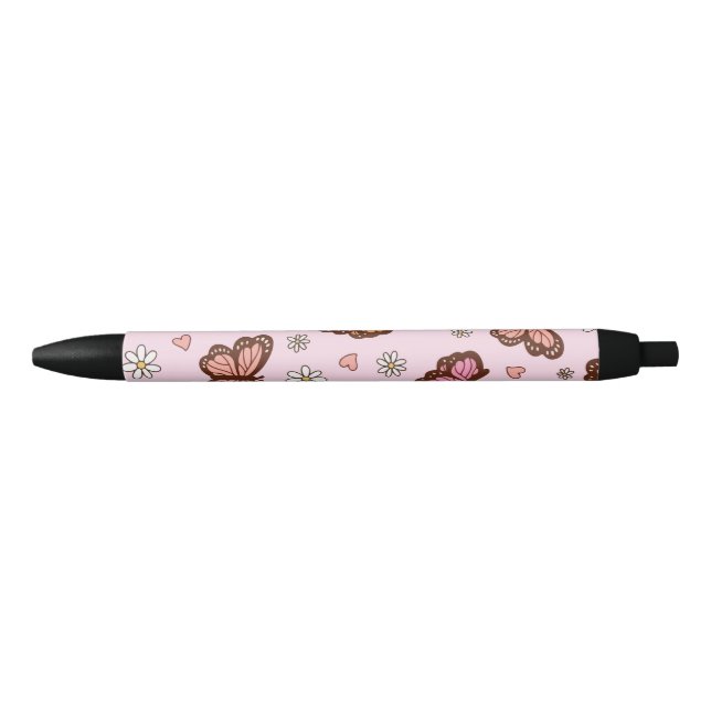 Butterfly and flowers seamless pattern black ink pen (Front)
