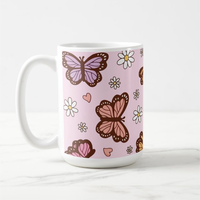 Butterfly and flowers seamless pattern coffee mug (Left)