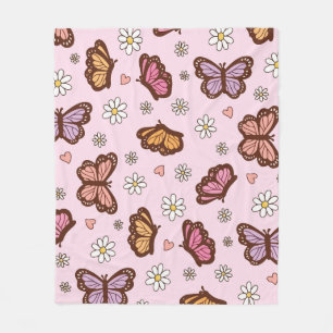 Butterfly and flowers seamless pattern fleece blanket