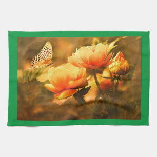 Butterfly And Flowers Tea Towel