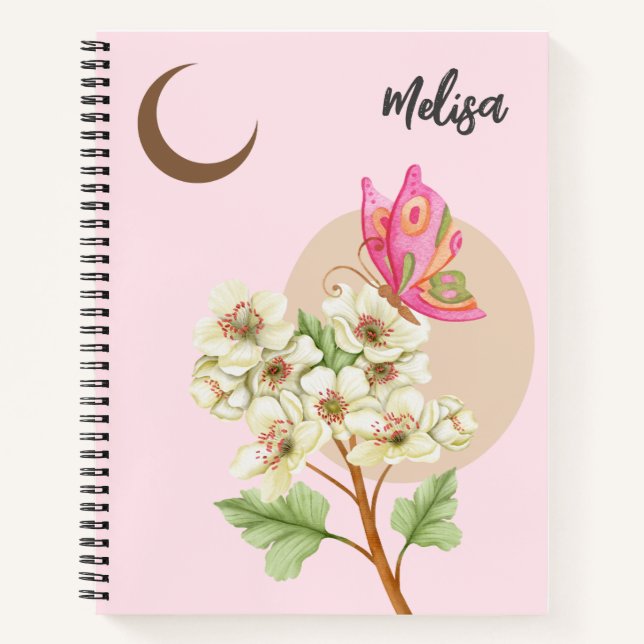 Butterfly and flowers under the moon - Notebook (Front)