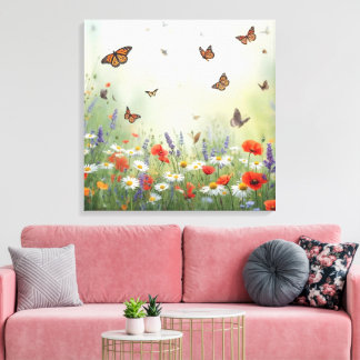 Butterfly and Flowers Wall Art Elegant Floral Art