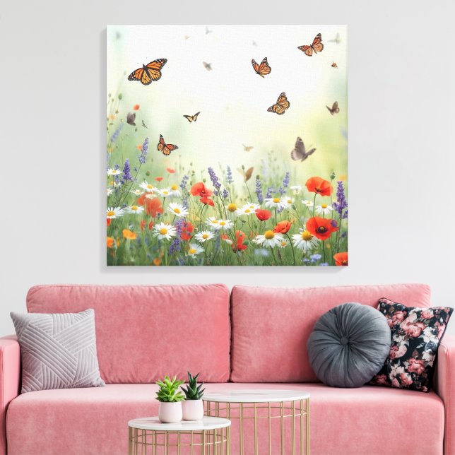 Butterfly and Flowers Wall Art Elegant Floral Art (Insitu(LivingRoom))
