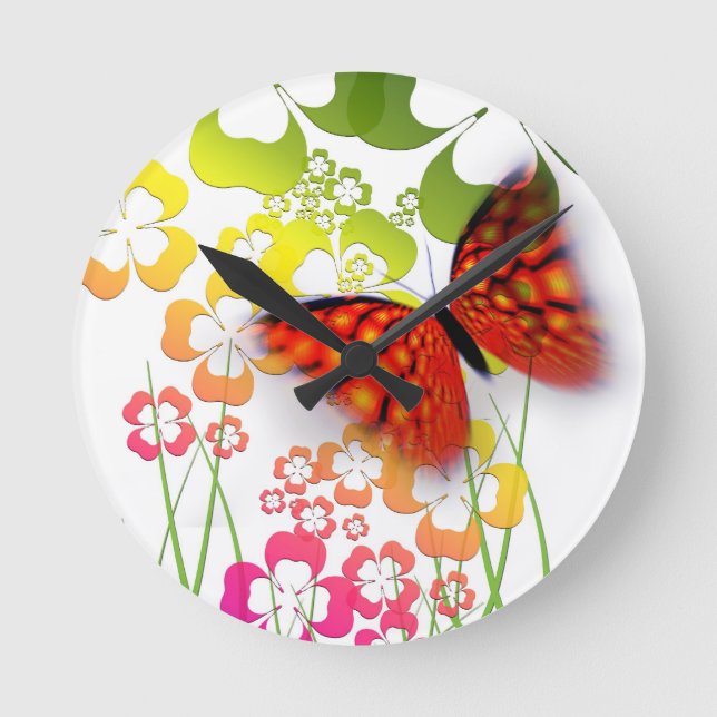 Butterfly and Flowers Wall Clock (Front)