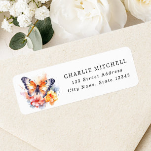 Butterfly and flowers watercolor return address