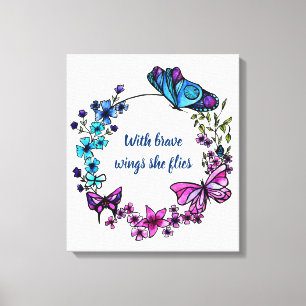 Butterfly and Flowers Wreath and quote Canvas Print