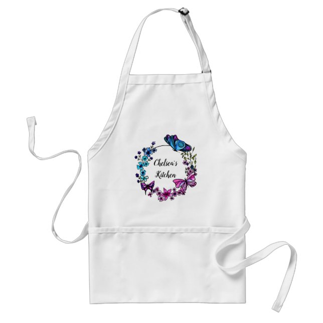 Butterfly and Flowers Wreath custom name Standard Apron (Front)