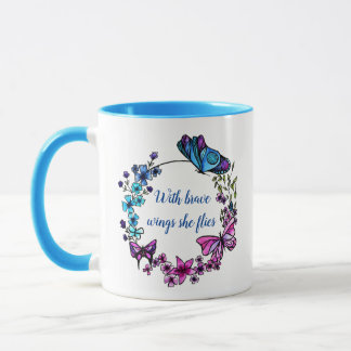 Butterfly and Flowers Wreath custom quote and name Mug