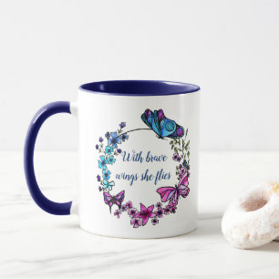 Butterfly and Flowers Wreath custom quote and name Mug