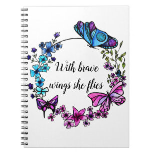 Butterfly and Flowers Wreath custom quote Notebook