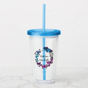 Butterfly and Flowers Wreath custom quote or name Acrylic Tumbler