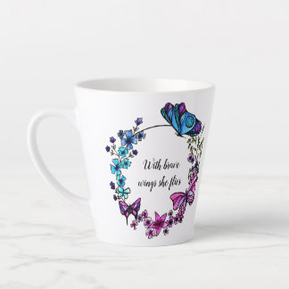 Butterfly and Flowers Wreath custom quote or name Latte Mug