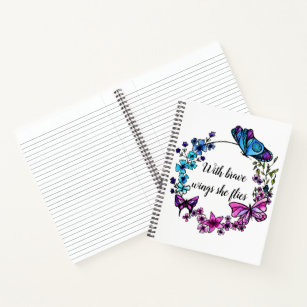 Butterfly and Flowers Wreath custom quote or name Notebook
