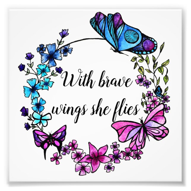 Butterfly and Flowers Wreath custom quote or name Photo Print (Front)