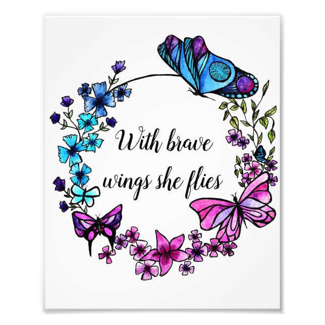 Butterfly and Flowers Wreath custom quote or name Photo Print (Front)