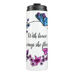 Butterfly and Flowers Wreath custom quote or name Thermal Tumbler
