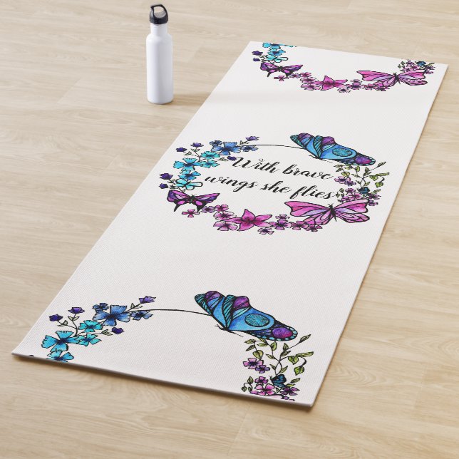 Butterfly and Flowers Wreath custom quote or name Yoga Mat (In Situ)