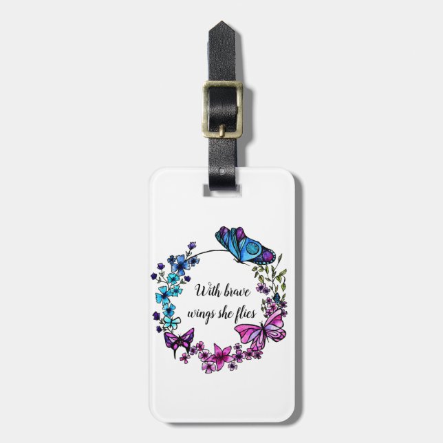 Butterfly and Flowers Wreath Luggage Tag (Front Vertical)