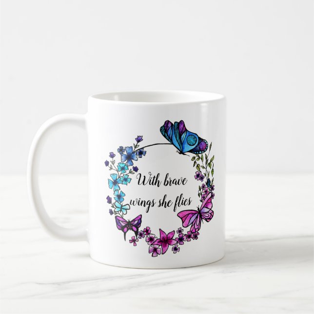 Butterfly and Flowers Wreath quote and custom name Coffee Mug (Left)