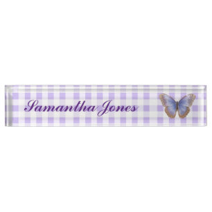 Butterfly and Gingham Desk Name Plate