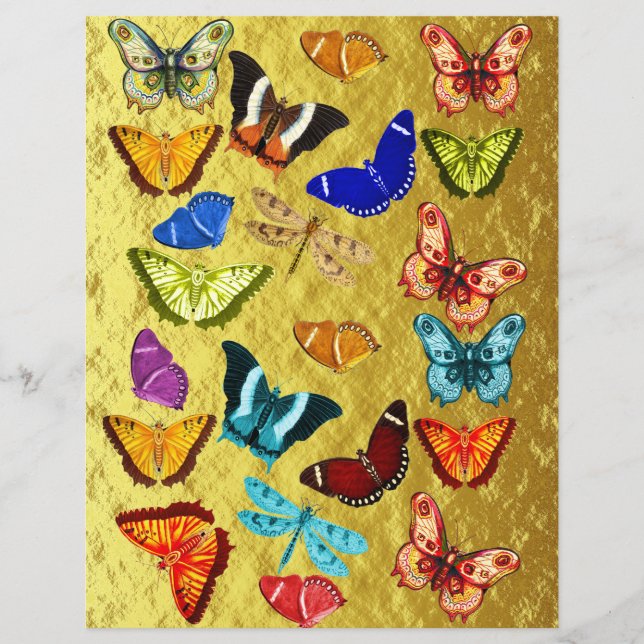 Butterfly And Gold Effect Scrapbook Paper (Front)