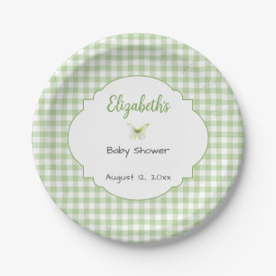 Butterfly and Green Gingham Baby Shower Plate
