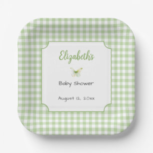 Butterfly and Green Gingham Baby Shower Plate