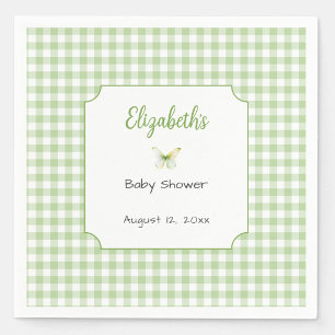 Butterfly and Green Gingham Baby Shower Plate Napkin