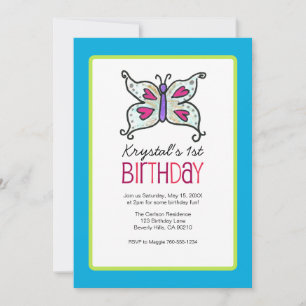 Butterfly and Hearts Birthday Party Invitaitons Invitation