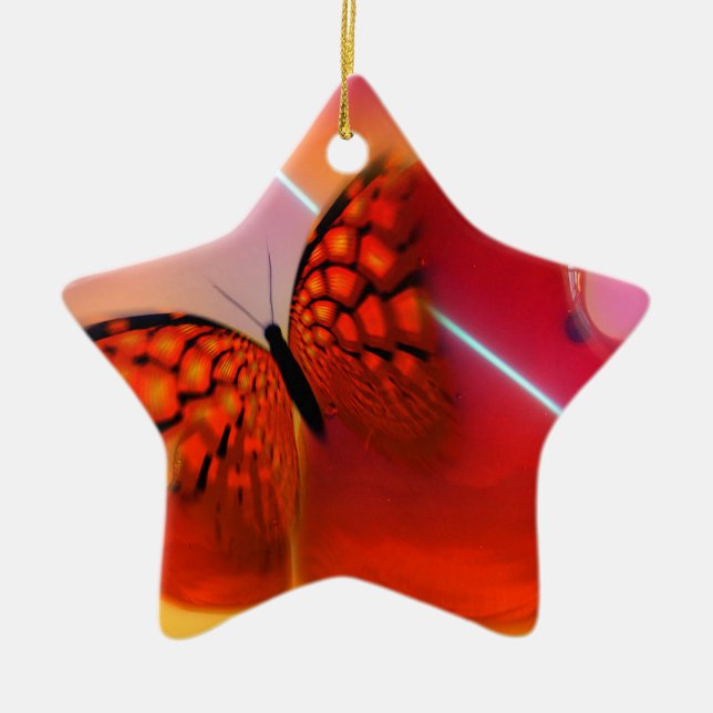 Butterfly and Hearts Ceramic Tree Decoration (Front)