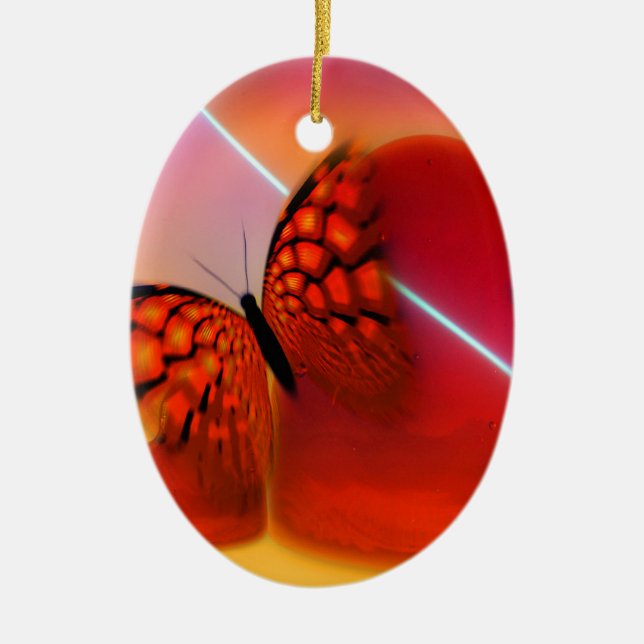 Butterfly and Hearts Ceramic Tree Decoration (Front)