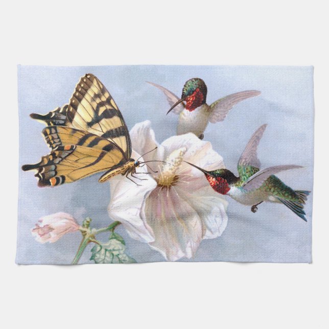 Butterfly and Hummingbirds Tea Towel (Horizontal)