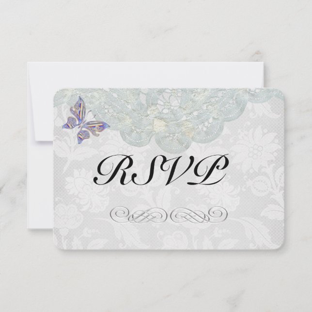 Butterfly and Lace Wedding RSVP Matte 3.5" x 5" (Front)
