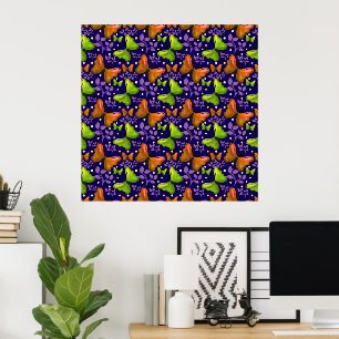 Butterfly and Leaf Seamless Pattern Nature Inspi Poster