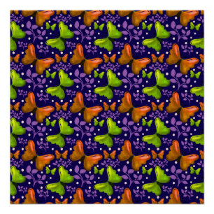 Butterfly and Leaf Seamless Pattern Nature Inspi Poster