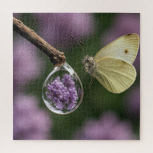 Butterfly and Lilac Flower Reflection in Raindrop Jigsaw Puzzle