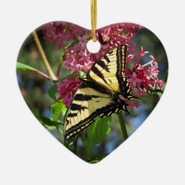 Butterfly and Lilacs Ceramic Tree Decoration (Front)