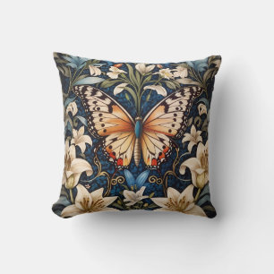 Butterfly and Lilies Botanical Cushion