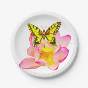 Butterfly and Lotus Paper Plate