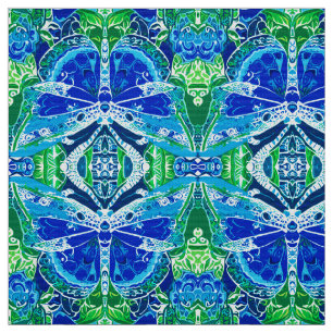 Butterfly and Medallion Batik Pattern in Blue Fabric