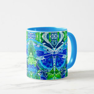 Butterfly and Medallion Batik Pattern in Blue Mug