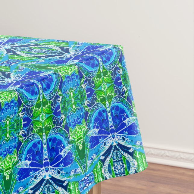 Butterfly and Medallion Batik Pattern in Blue Tablecloth (In Situ)