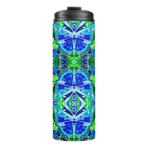 Butterfly and Medallion Batik Pattern in Blue Thermal Tumbler